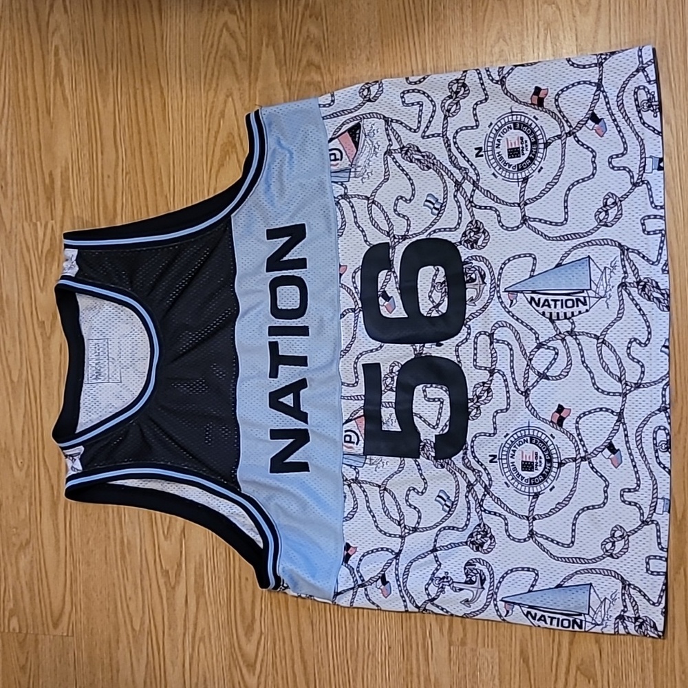 PARISH NATION Men's Blue White Nautical Theme Jersey Number 56 Size 3X